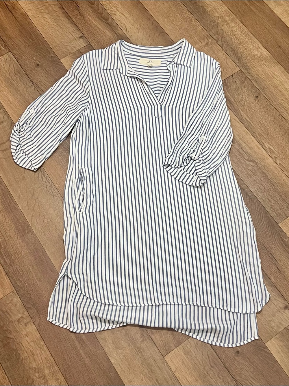 Thread & Supply Navy and White Striped Label Close-Up
